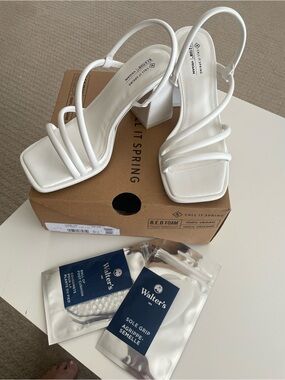 Luxe White Strappy Square-Toe Block Heel Sandals
